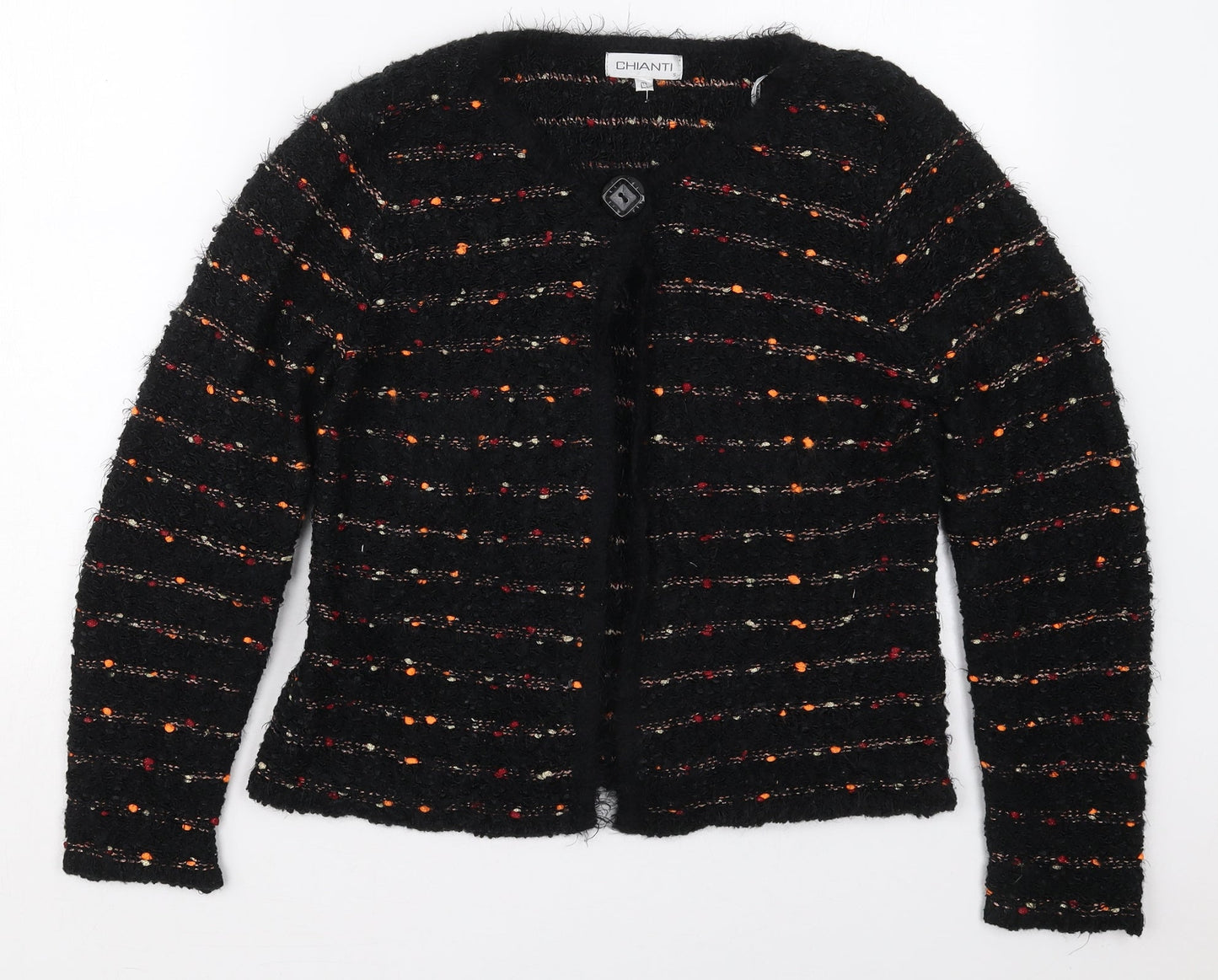 Chianti Womens Black Round Neck Striped Polyester Cape Jumper Size S