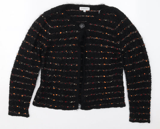 Chianti Womens Black Round Neck Striped Polyester Cape Jumper Size S