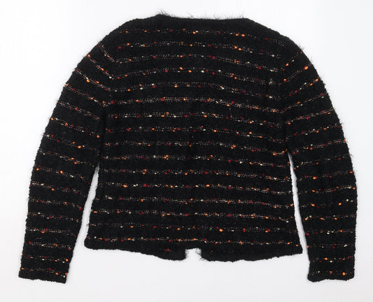 Chianti Womens Black Round Neck Striped Polyester Cape Jumper Size S