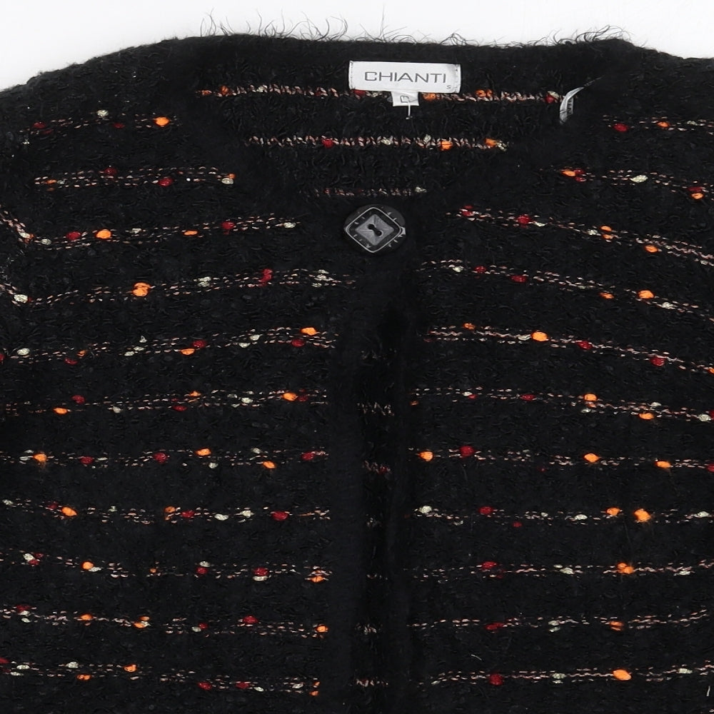 Chianti Womens Black Round Neck Striped Polyester Cape Jumper Size S