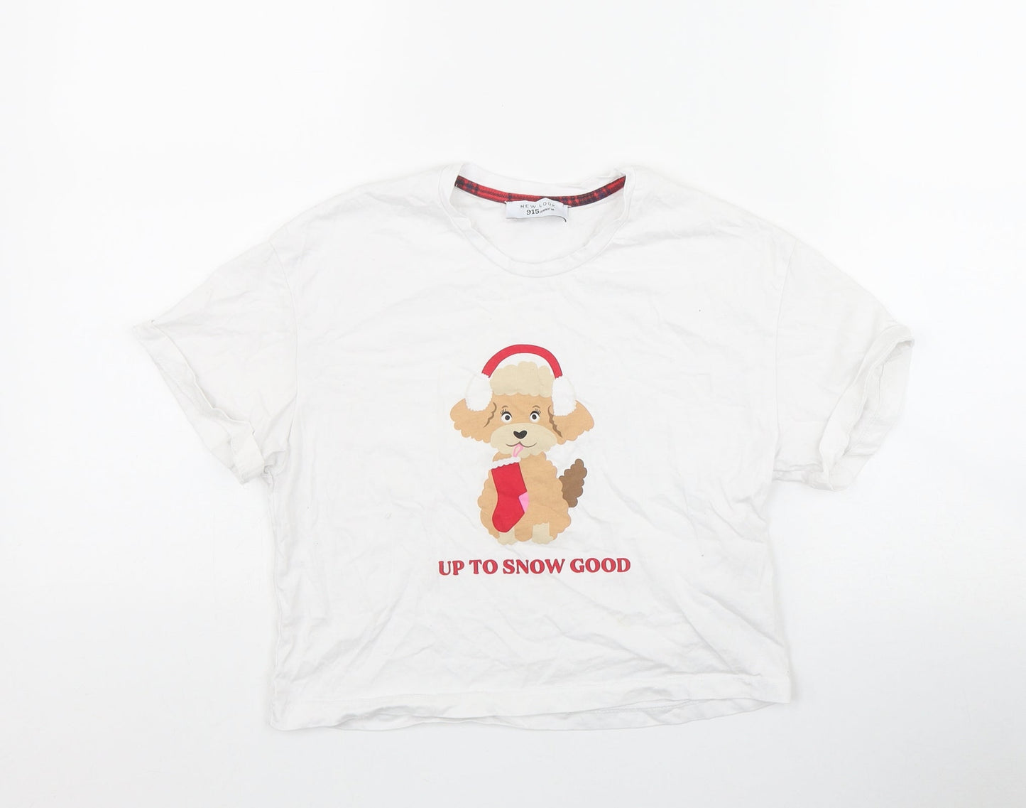 New Look Girls White  Cotton Basic T-Shirt Size XS Round Neck Pullover - 'Up to snow good'