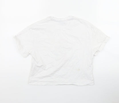 New Look Girls White  Cotton Basic T-Shirt Size XS Round Neck Pullover - 'Up to snow good'