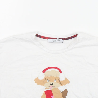 New Look Girls White  Cotton Basic T-Shirt Size XS Round Neck Pullover - 'Up to snow good'
