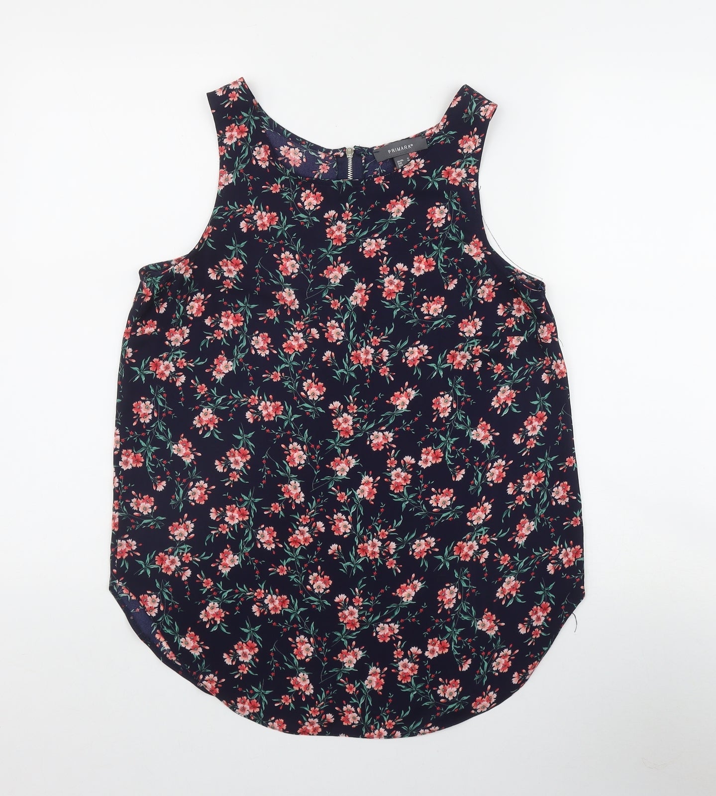 Primark Womens Blue Floral Polyester Basic Tank Size 12 Scoop Neck