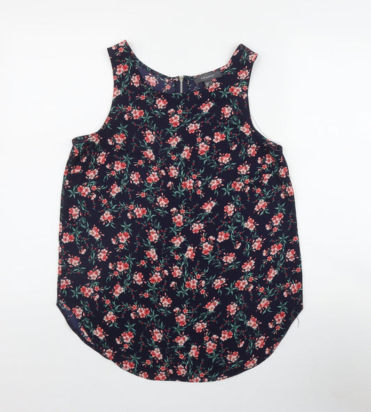 Primark Womens Blue Floral Polyester Basic Tank Size 12 Scoop Neck