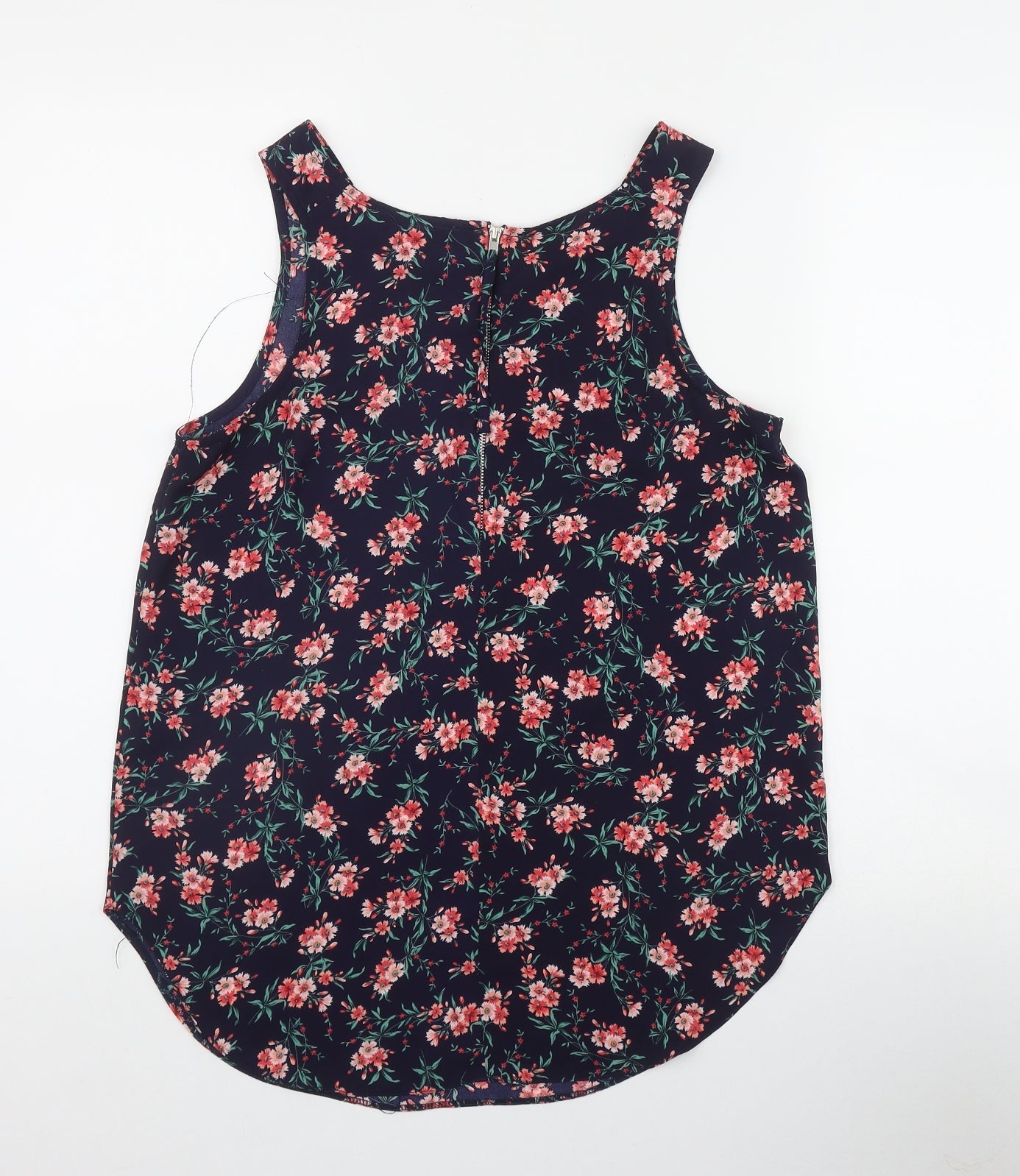 Primark Womens Blue Floral Polyester Basic Tank Size 12 Scoop Neck