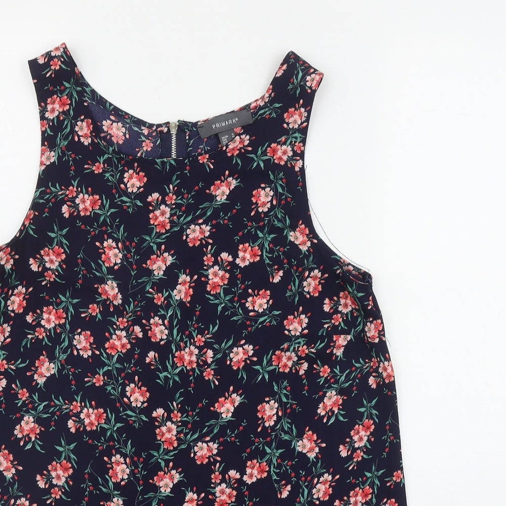 Primark Womens Blue Floral Polyester Basic Tank Size 12 Scoop Neck
