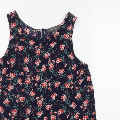 Primark Womens Blue Floral Polyester Basic Tank Size 12 Scoop Neck