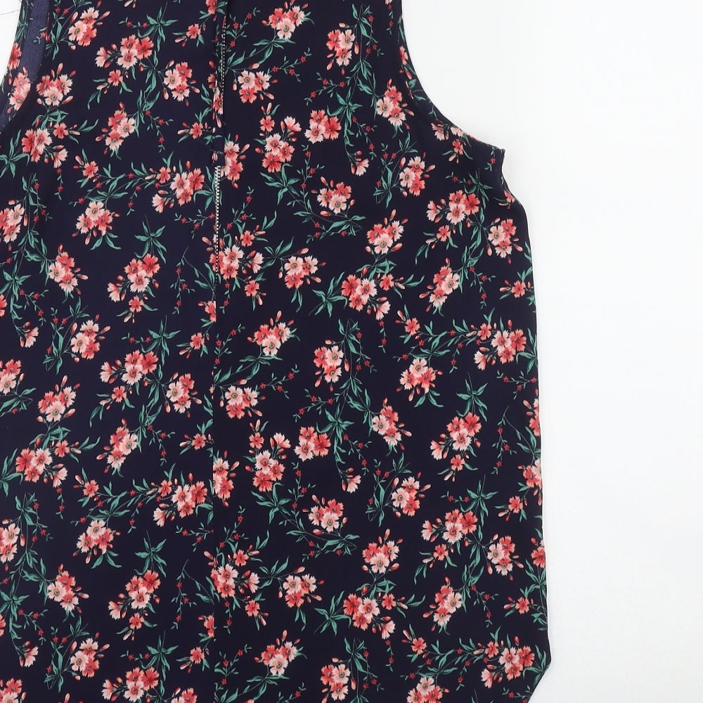 Primark Womens Blue Floral Polyester Basic Tank Size 12 Scoop Neck