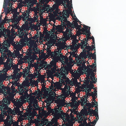 Primark Womens Blue Floral Polyester Basic Tank Size 12 Scoop Neck