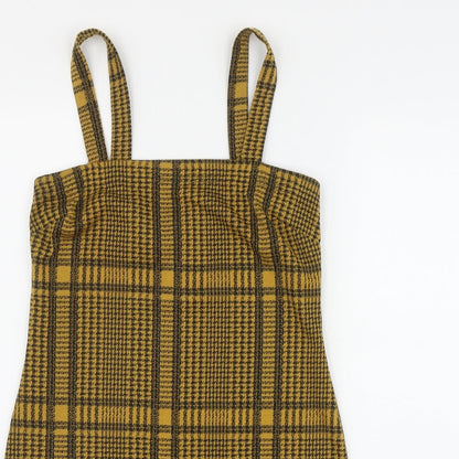 Primark Womens Yellow Plaid Polyester Shift  Size 8  Square Neck Pullover