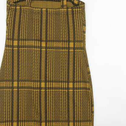 Primark Womens Yellow Plaid Polyester Shift  Size 8  Square Neck Pullover