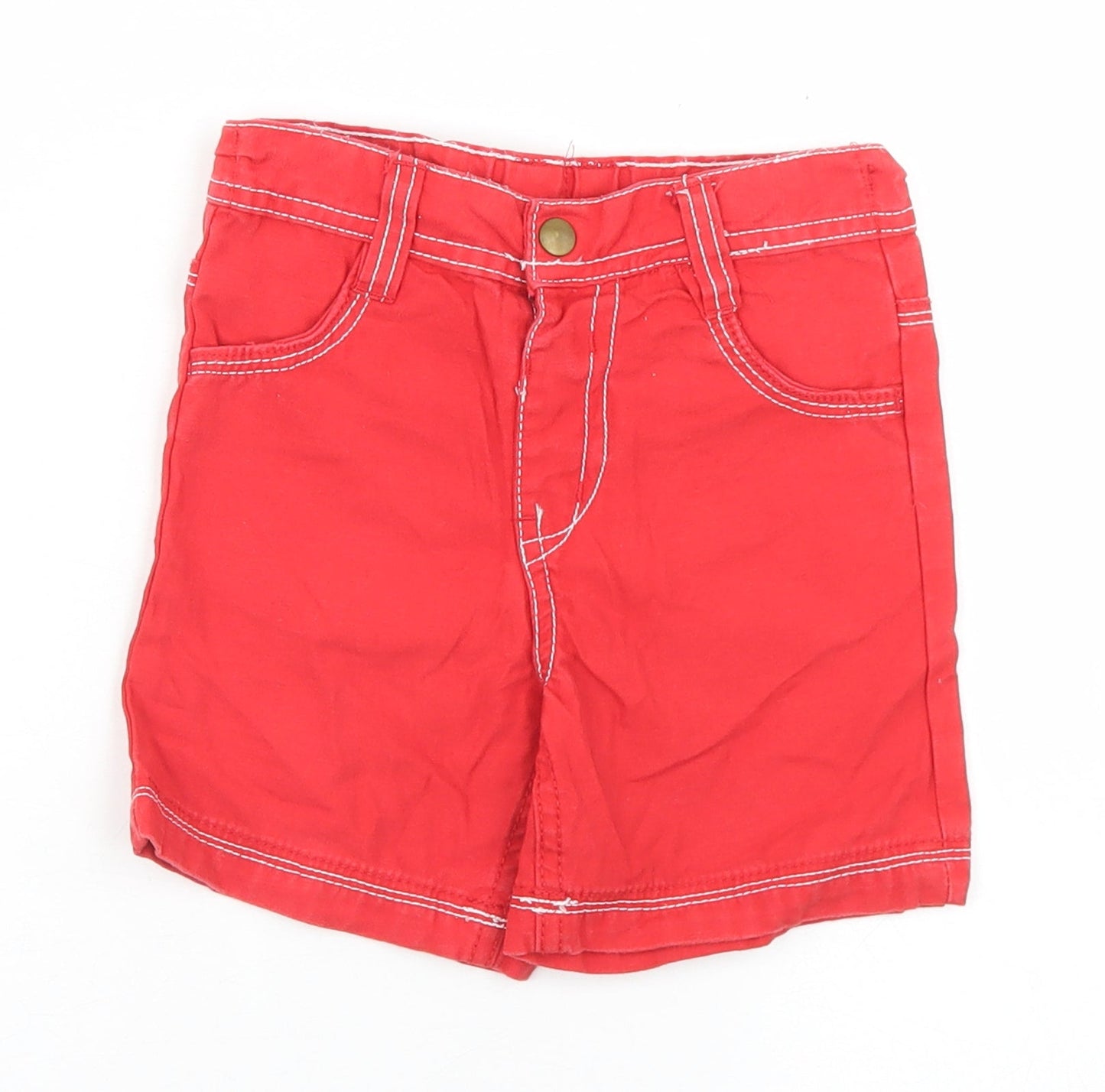 George Boys Red  Cotton Cropped Trousers Size 12-18 Months  Button