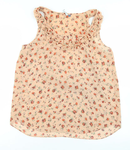 E-vie Womens Beige Floral Polyester Basic Blouse Size 12 Round Neck