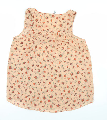 E-vie Womens Beige Floral Polyester Basic Blouse Size 12 Round Neck