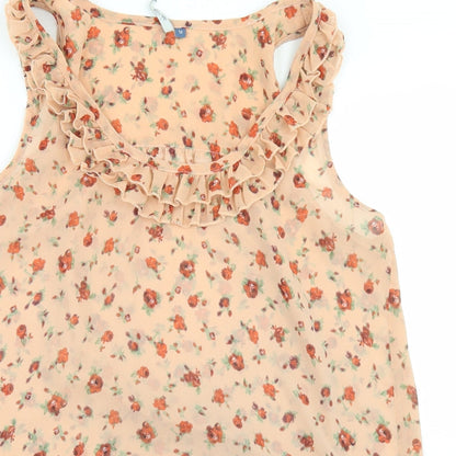 E-vie Womens Beige Floral Polyester Basic Blouse Size 12 Round Neck