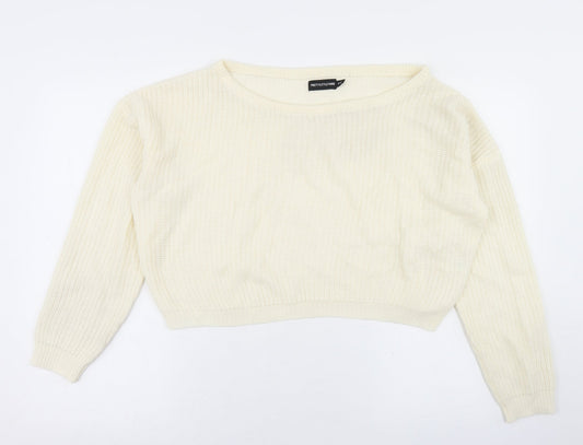 Womens UK Size S PRETTYLITTLETHING White Pullover Jumper