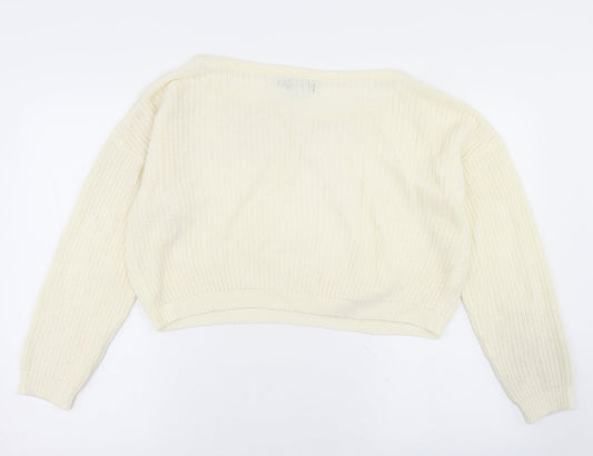 Womens UK Size S PRETTYLITTLETHING White Pullover Jumper