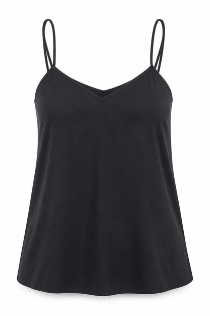 Front view of River Island women’s black animal print polyester camisole blouse, size UK 10, round neck