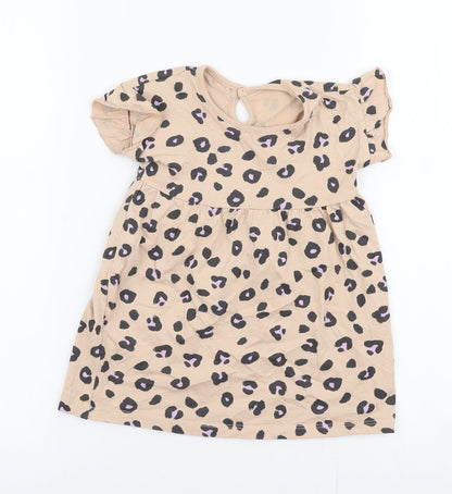 George Girls Beige Animal Print 100% Cotton Skater Dress  Size 9-12 Months  Round Neck Pullover