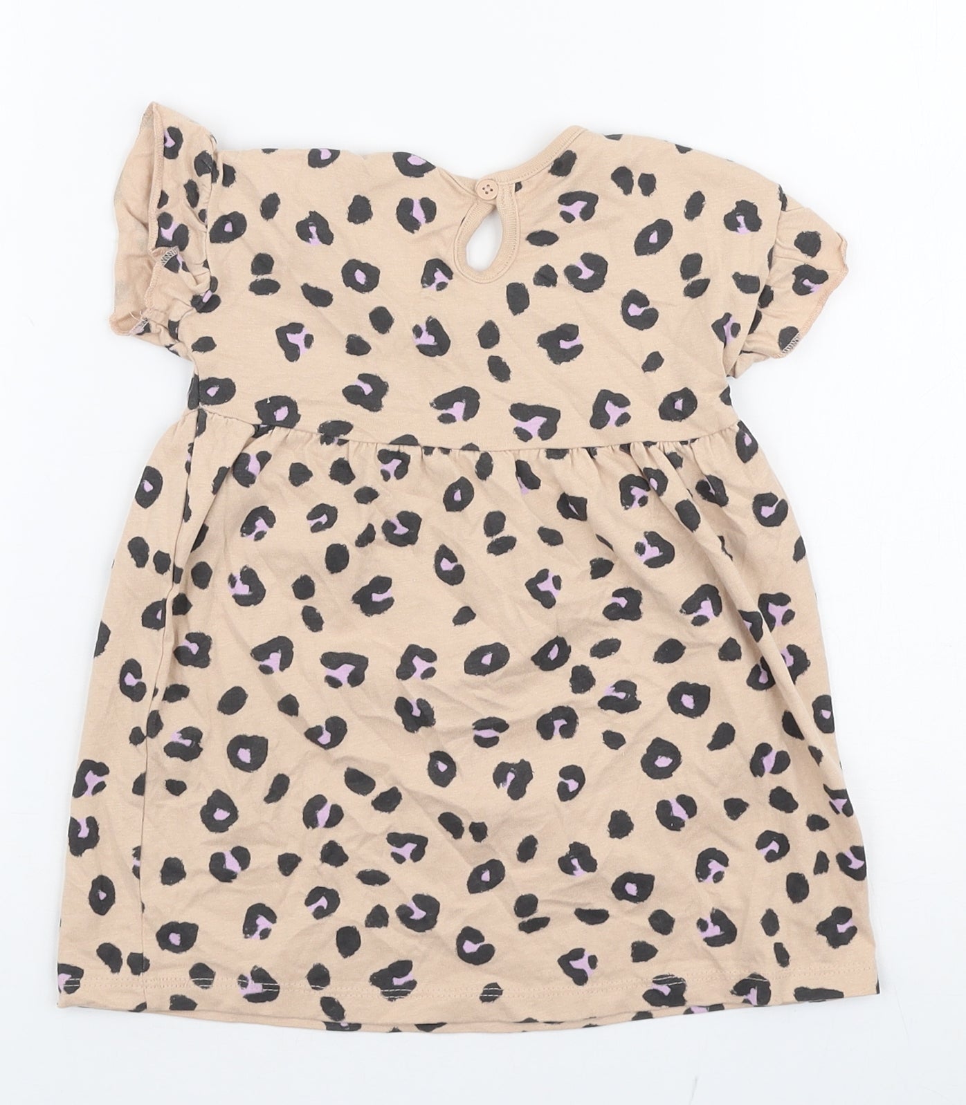 George Girls Beige Animal Print 100% Cotton Skater Dress  Size 9-12 Months  Round Neck Pullover