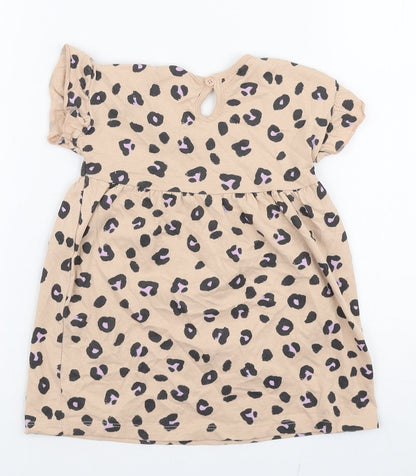 George Girls Beige Animal Print 100% Cotton Skater Dress  Size 9-12 Months  Round Neck Pullover