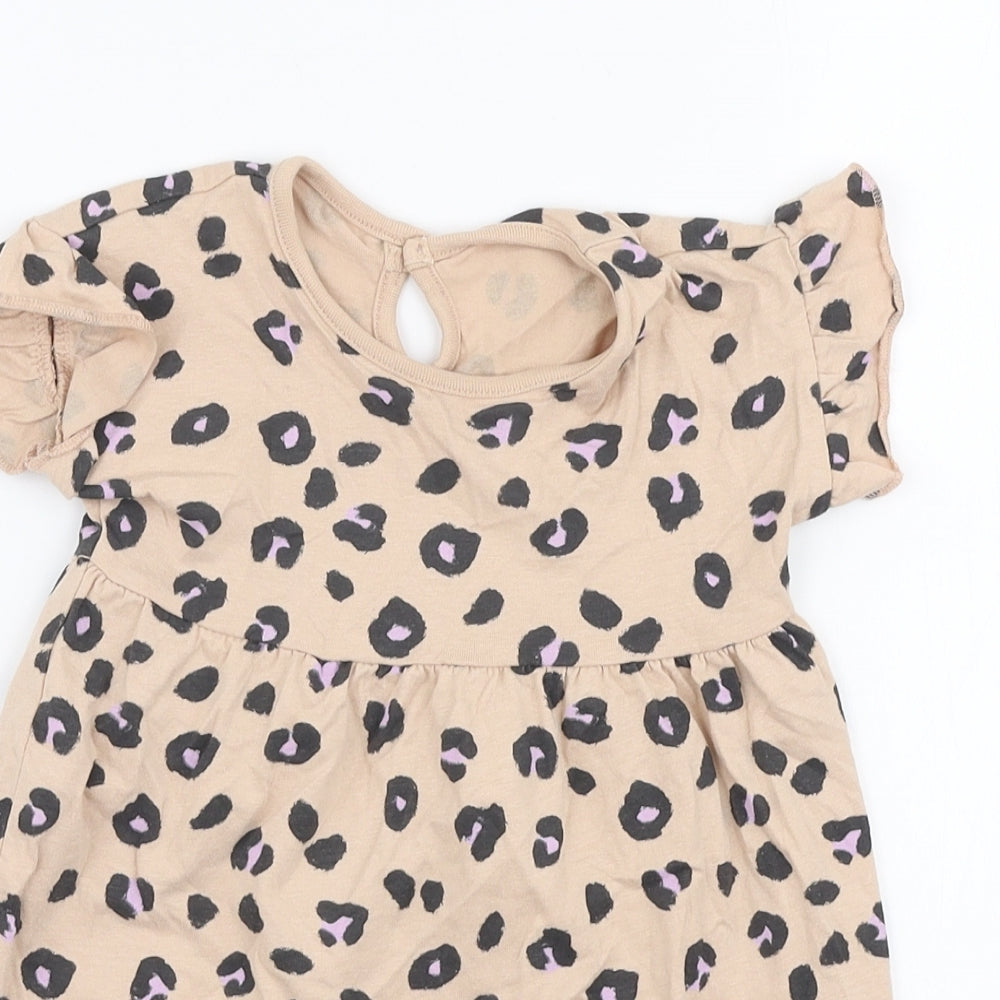 George Girls Beige Animal Print 100% Cotton Skater Dress  Size 9-12 Months  Round Neck Pullover