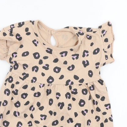 George Girls Beige Animal Print 100% Cotton Skater Dress  Size 9-12 Months  Round Neck Pullover