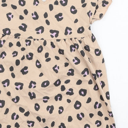 George Girls Beige Animal Print 100% Cotton Skater Dress  Size 9-12 Months  Round Neck Pullover