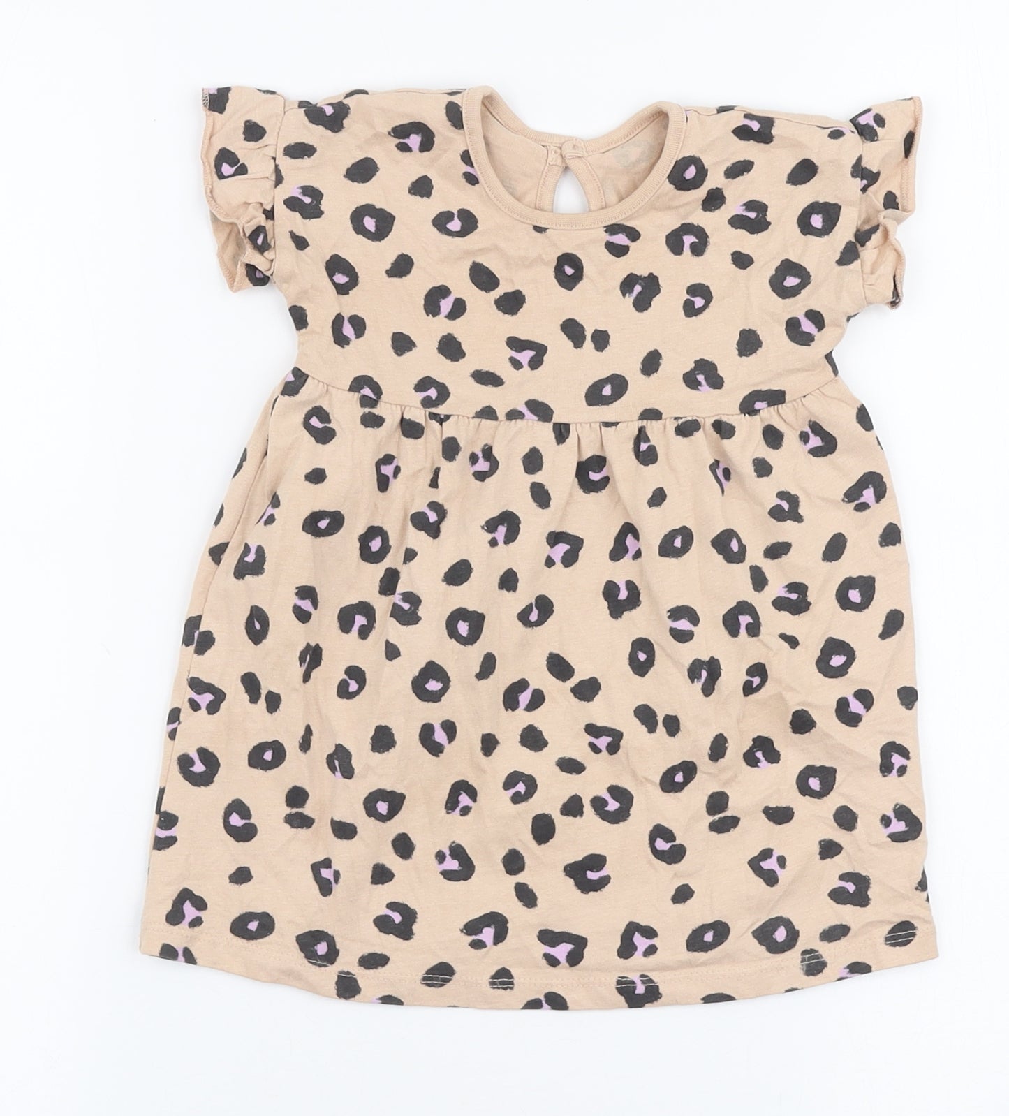 George Girls Beige Animal Print 100% Cotton Skater Dress  Size 9-12 Months  Round Neck Pullover