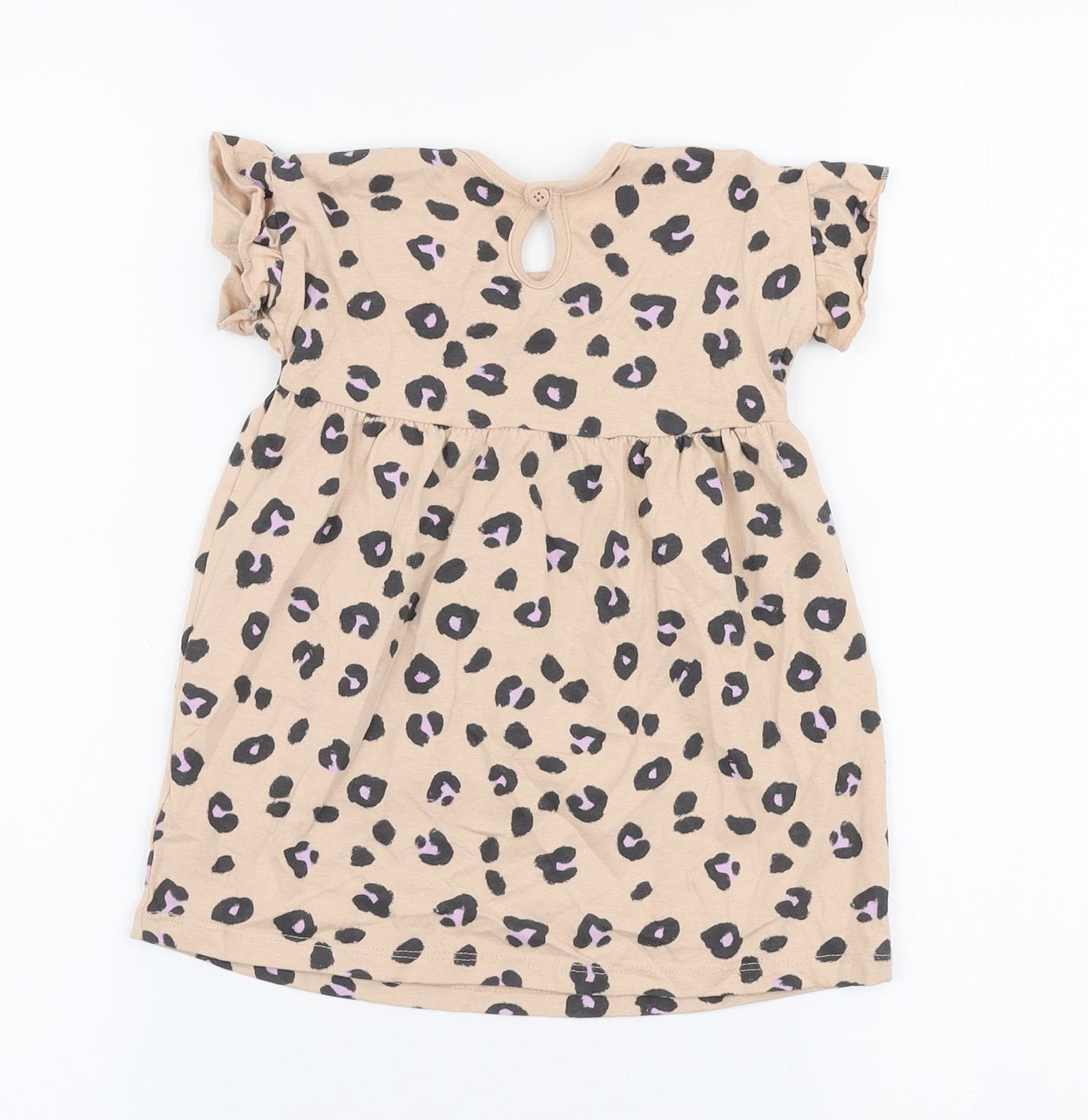 George Girls Beige Animal Print 100% Cotton Skater Dress  Size 9-12 Months  Round Neck Pullover
