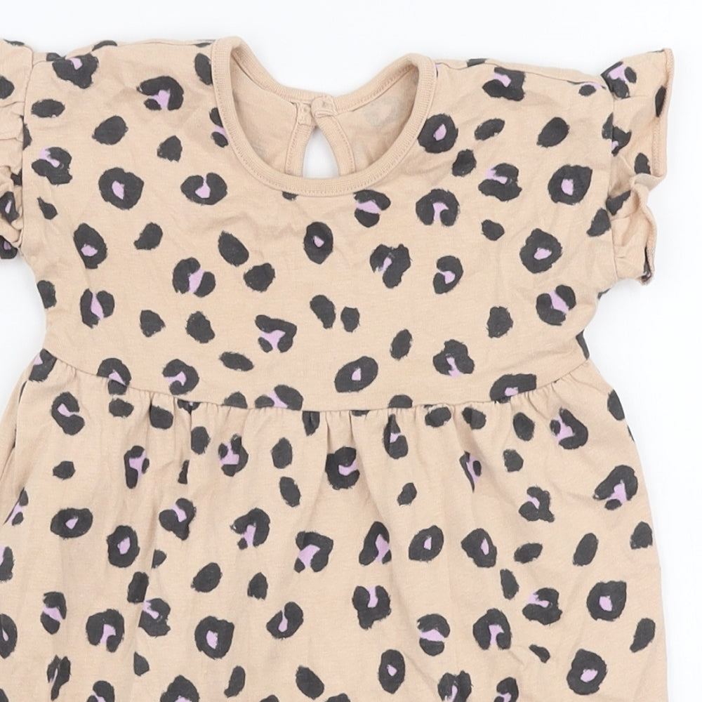 George Girls Beige Animal Print 100% Cotton Skater Dress  Size 9-12 Months  Round Neck Pullover