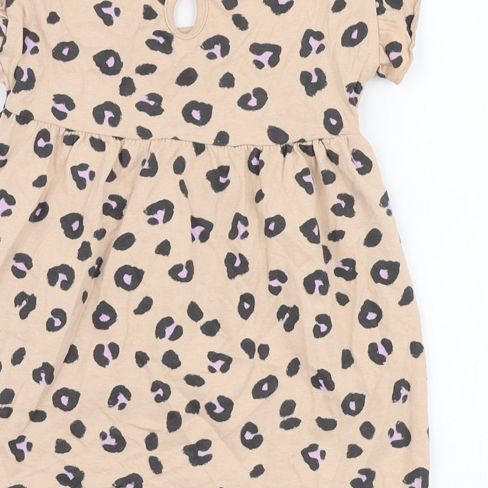 George Girls Beige Animal Print 100% Cotton Skater Dress  Size 9-12 Months  Round Neck Pullover