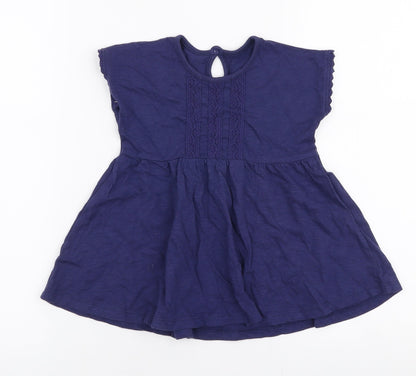 George Girls Blue  Cotton Skater Dress  Size 18-24 Months  Round Neck Button