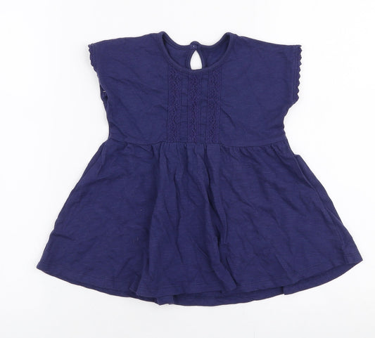George Girls Blue  Cotton Skater Dress  Size 18-24 Months  Round Neck Button