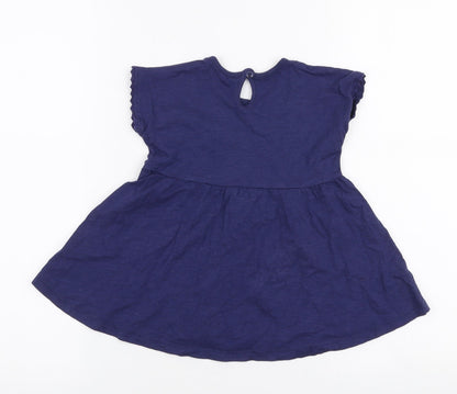 George Girls Blue  Cotton Skater Dress  Size 18-24 Months  Round Neck Button