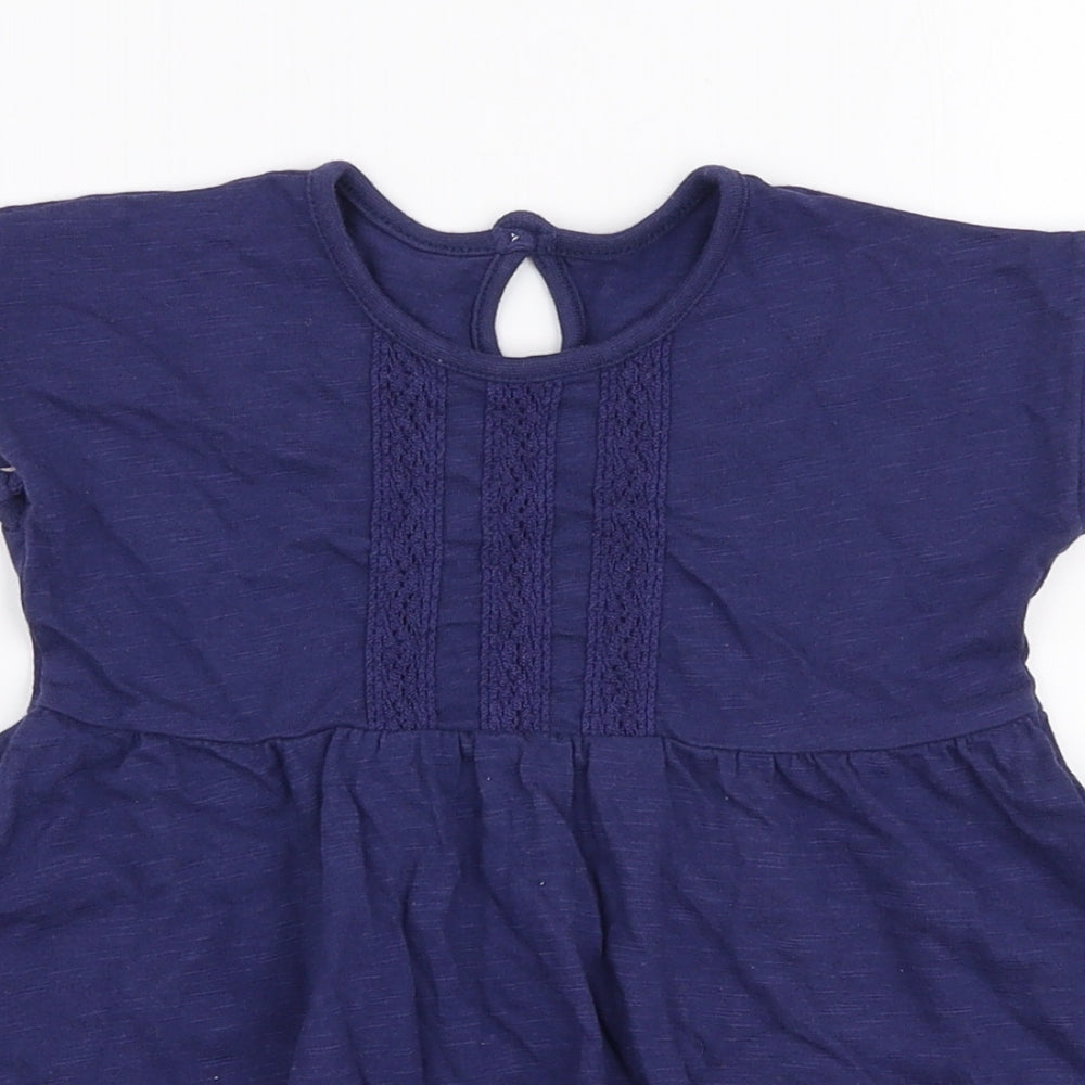 George Girls Blue  Cotton Skater Dress  Size 18-24 Months  Round Neck Button