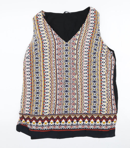 F&F Womens Multicoloured Geometric Viscose Basic Blouse Size 14 Round Neck