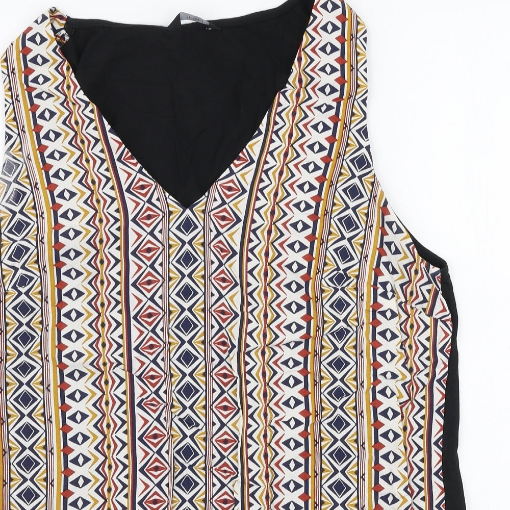 F&F Womens Multicoloured Geometric Viscose Basic Blouse Size 14 Round Neck