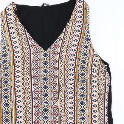 F&F Womens Multicoloured Geometric Viscose Basic Blouse Size 14 Round Neck