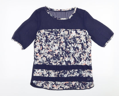NEXT Womens Blue Floral Viscose Basic Blouse Size 10 Round Neck