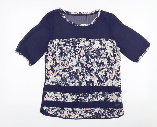NEXT Womens Blue Floral Viscose Basic Blouse Size 10 Round Neck