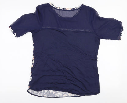 NEXT Womens Blue Floral Viscose Basic Blouse Size 10 Round Neck