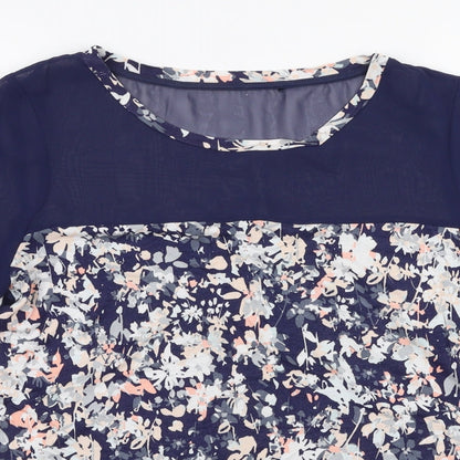 NEXT Womens Blue Floral Viscose Basic Blouse Size 10 Round Neck