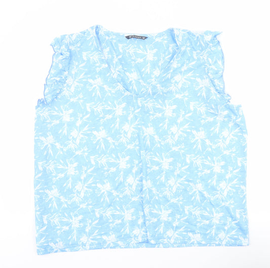 Dunnes Womens Blue Floral Polyester Basic Tank Size 2XL V-Neck