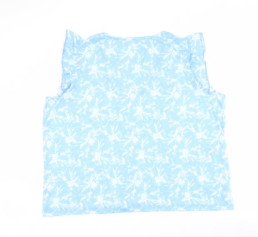 Dunnes Womens Blue Floral Polyester Basic Tank Size 2XL V-Neck