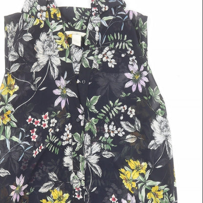H&M Womens Blue Floral Polyester Basic Blouse Size 10 Collared