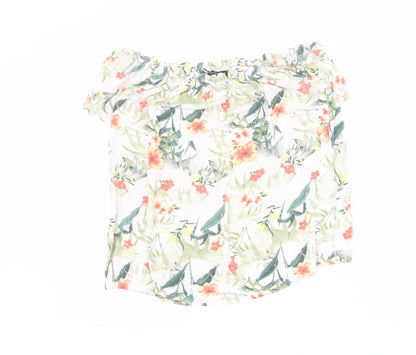 Peacocks Womens White Floral Viscose Basic T-Shirt Size 8 Off the Shoulder