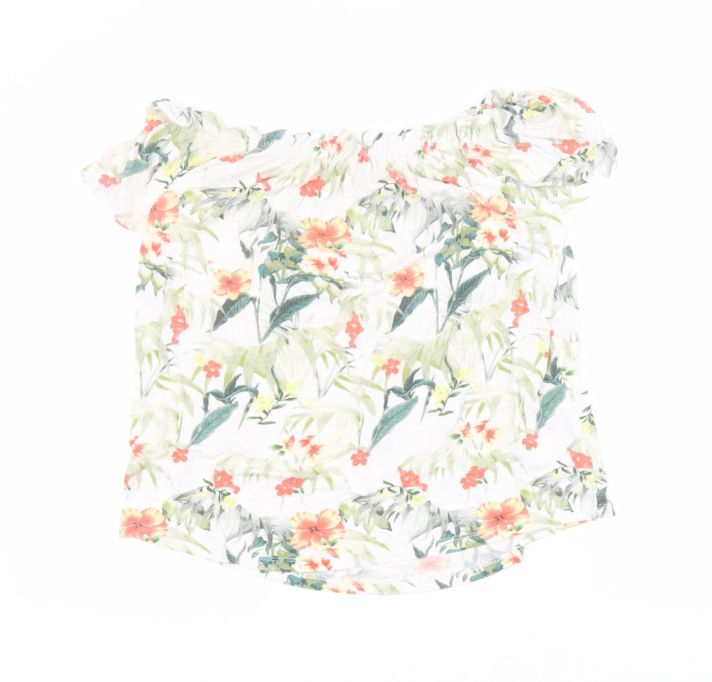 Peacocks Womens White Floral Viscose Basic T-Shirt Size 8 Off the Shoulder