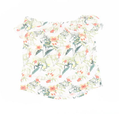 Peacocks Womens White Floral Viscose Basic T-Shirt Size 8 Off the Shoulder